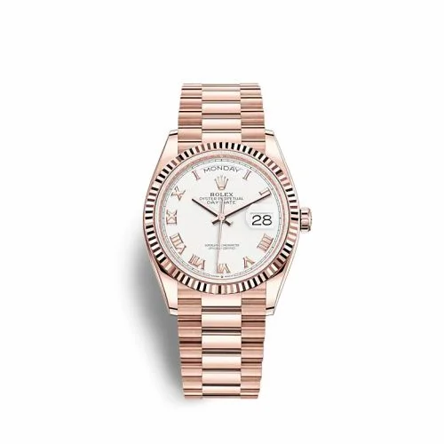 Rolex Day-Date 36 Everose Gold / Fluted / White - Roman / President 128235-0052 (M128235-0052)